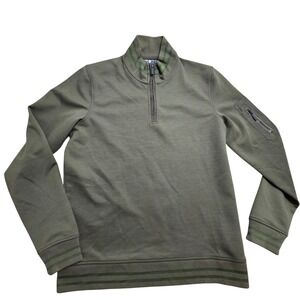 Hammer Made Quarter Zip Pullover Mens Size M Olive Green Striped Trim Utility
